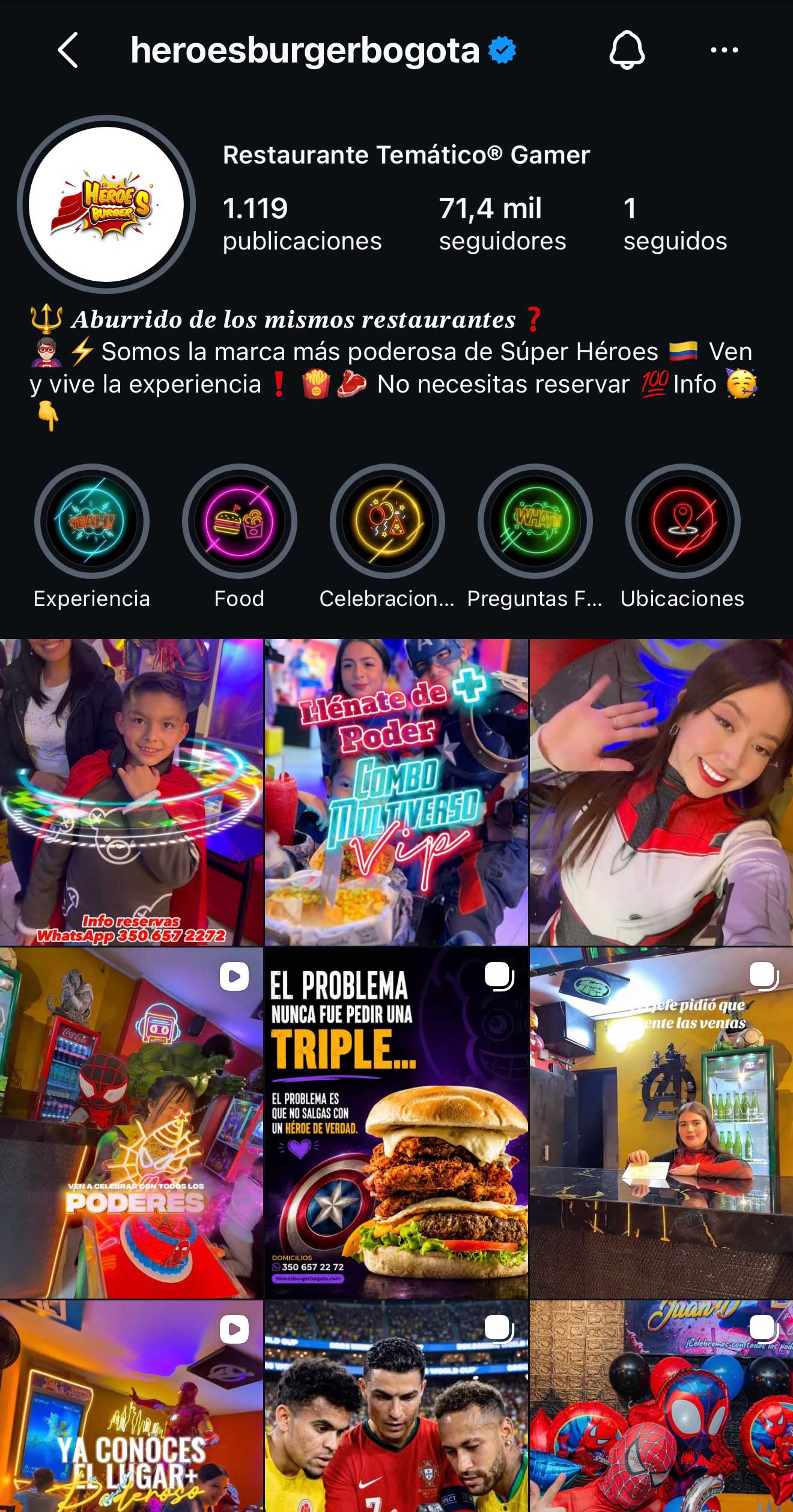 Perfil de Instagram de Héroes Burger Bogotá