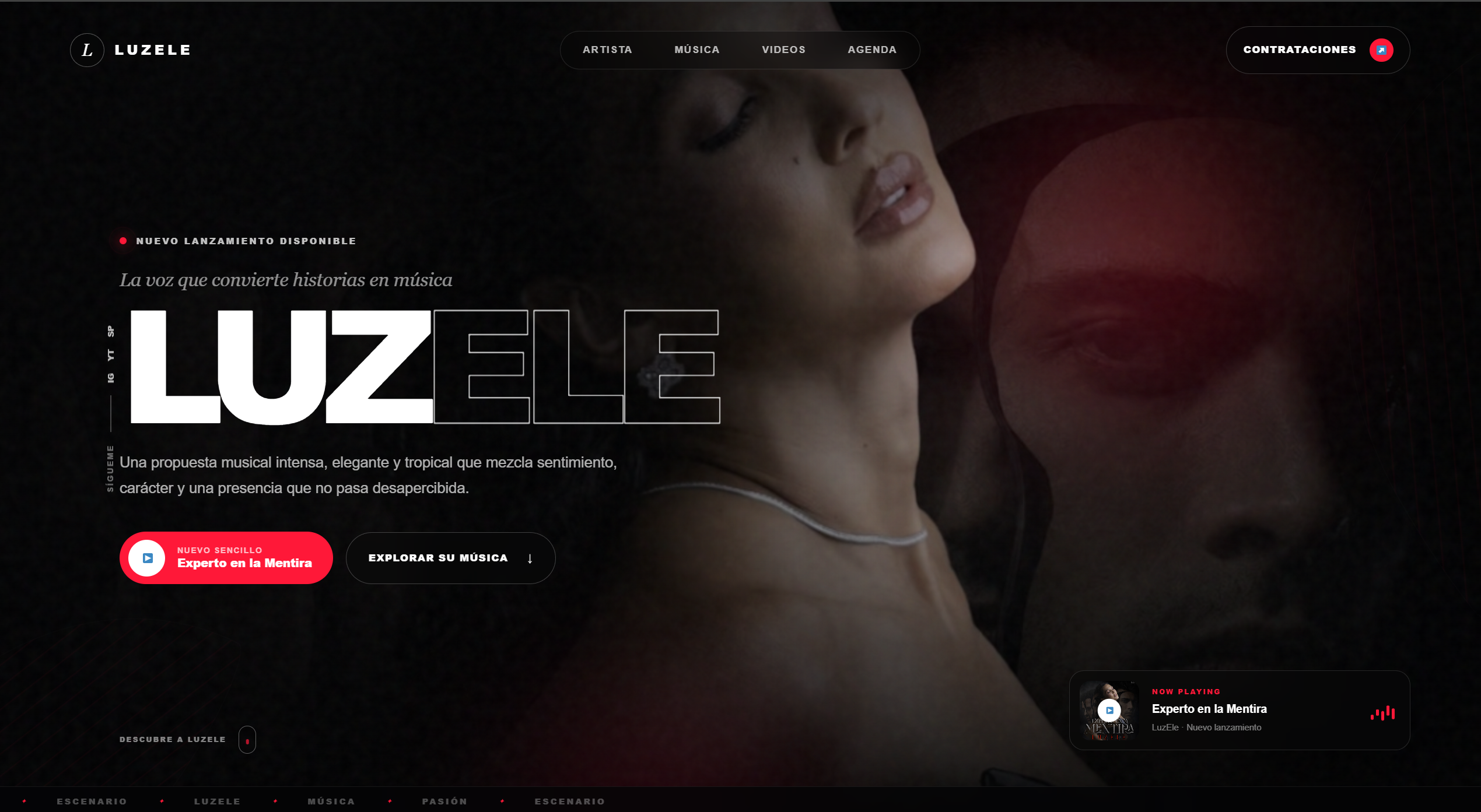Ejemplo de One Page profesional para la artista Luzele